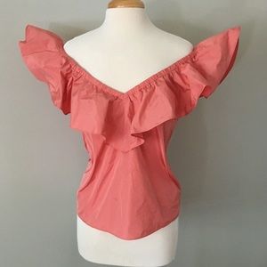 Rebecca Taylor On/Off-Shoulder Taffeta Top - Coral